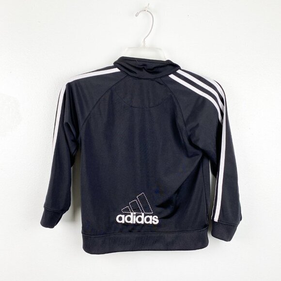 🦋 ADIDAS Kids Black Track Zip Up Jacket 3 Stripe Size 6 - Picture 4 of 6